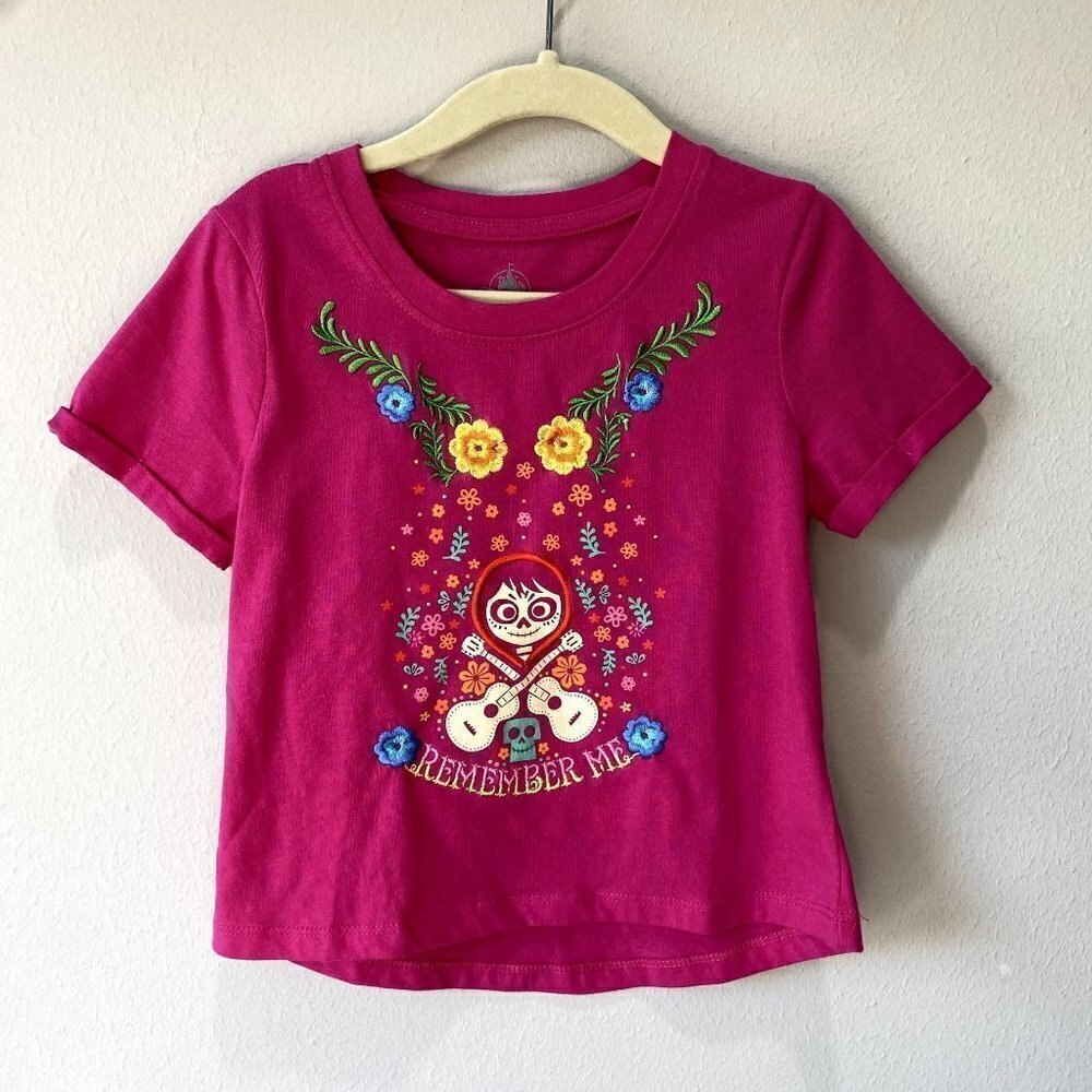 Disney Parks Embroidered Coco Remember Me Pink Tee XS